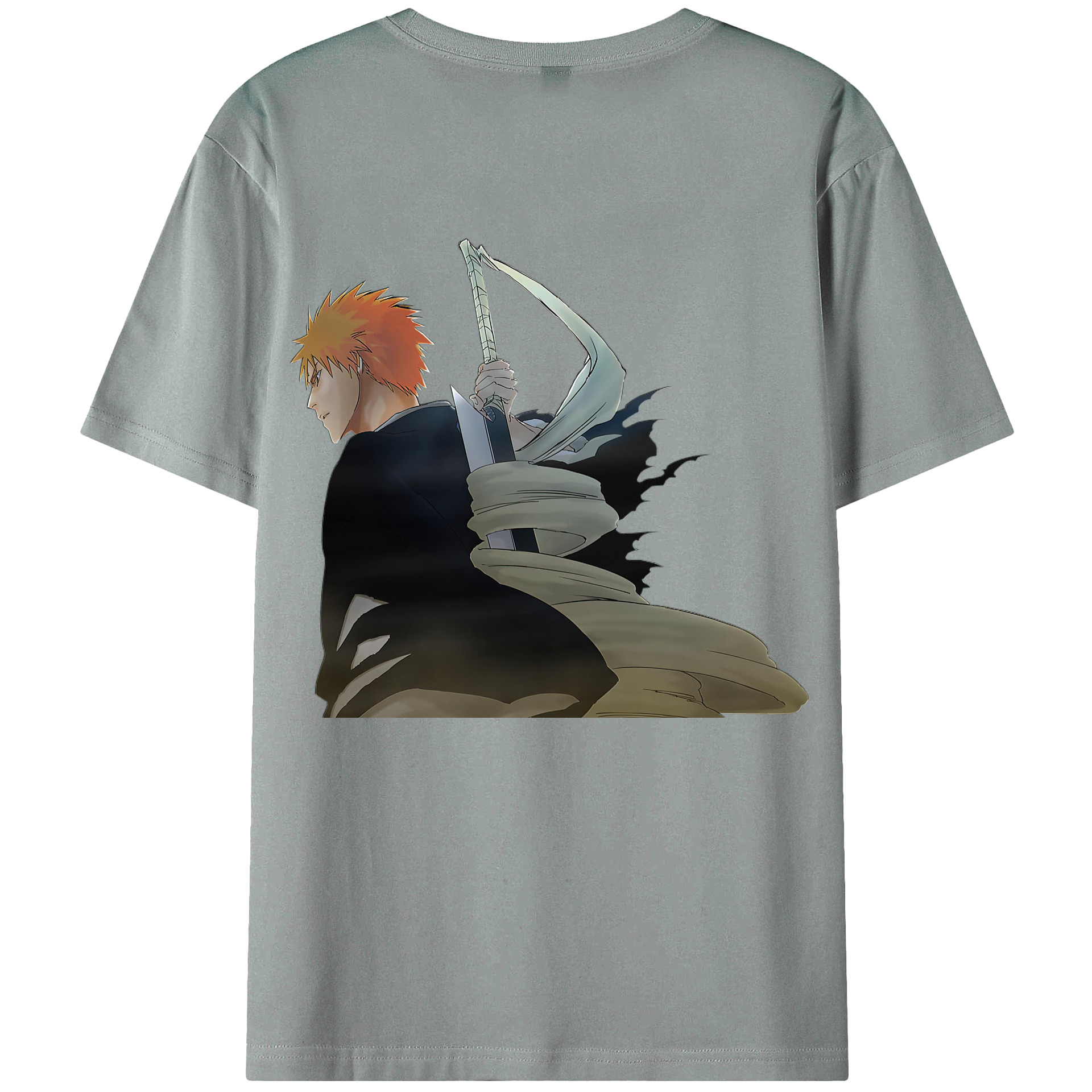 （画像用） ブリーチ 黒崎一護（くろさき いちご）BLEACH Kurosaki Ichigo 綿100％ メンズ半袖Tシャツ（バックプリント） 通気性
